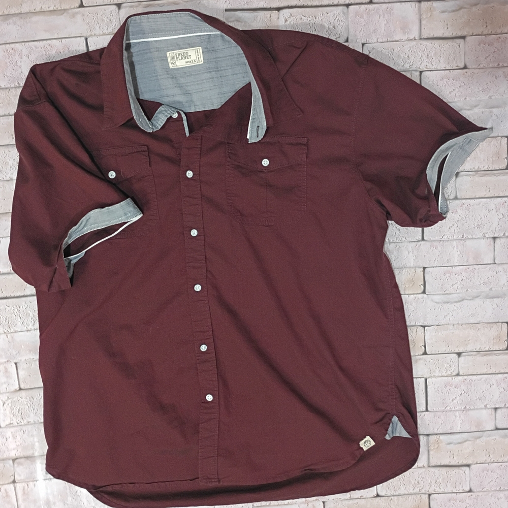 Free Planet Men's Burgundy Casual Button-Down Shirt